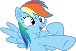 Size: 3999x2706 | Tagged: safe, artist:frownfactory, derpibooru import, rainbow dash, pegasus, pony, 28 pranks later, female, gotcha, image, mare, open mouth, png, pointing, simple background, smiling, solo, transparent background, vector, wings