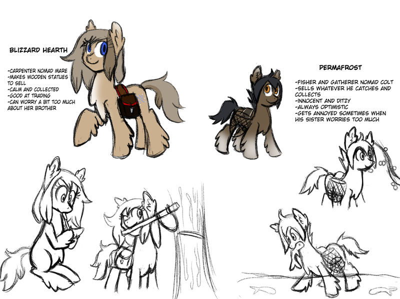 Size: 2002x1500 | Tagged: safe, artist:machacapigeon, derpibooru import, oc, oc:blizzard hearth, oc:permafrost, unofficial characters only, pony, taiga pony, colt, female, foal, image, male, mare, png