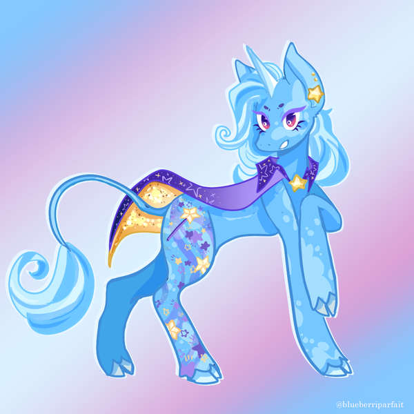 Size: 1100x1100 | Tagged: safe, artist:blueberriparfait, derpibooru import, trixie, pony, unicorn, alternate cutie mark, cloven hooves, ear piercing, earring, image, jewelry, leonine tail, piercing, png