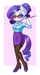 Size: 800x1500 | Tagged: safe, artist:melliedraws, derpibooru import, rarity, anthro, unicorn, glasses, image, looking at you, office lady, png