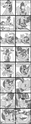 Size: 1200x4800 | Tagged: safe, artist:jamearts, derpibooru import, twilight sparkle, twilight sparkle (alicorn), oc, alicorn, anthro, lizard, pony, anthro with ponies, canon x oc, comic, dialogue, eyes closed, female, grayscale, heart eyes, horn, hug, image, kissing, male, mare, monochrome, png, straight, wingding eyes, wings