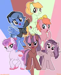 Size: 1673x2053 | Tagged: safe, artist:colorcodetheartist, artist:michi-bases, derpibooru import, oc, oc:batter, oc:coy crispin, oc:kunzite, oc:liquid courage, oc:mystic magpie, oc:silver lining, unofficial characters only, earth pony, pegasus, pony, unicorn, abstract background, base used, crossover ship offspring, earth pony oc, female, frown, grin, horn, image, looking at you, mare, open mouth, open smile, osomatsu-san, parent:applejack, parent:choromatsu matsuno, parent:fluttershy, parent:ichimatsu matsuno, parent:jyushimatsu matsuno, parent:karamatsu matsuno, parent:osomatsu matsuno, parent:pinkie pie, parent:rainbow dash, parent:rarity, parent:todomatsu matsuno, parent:twilight sparkle, parents:chorojack, parents:ichishy, parents:jyushipie, parents:karadash, parents:osotwi, parents:raritodo, pegasus oc, png, smiling, smiling at you, unicorn oc, wings