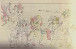 Size: 1021x662 | Tagged: safe, artist:metaruscarlet, derpibooru import, hitch trailblazer, izzy moonbow, pipp petals, sunny starscout, zipp storm, earth pony, pegasus, pony, unicorn, bag, female, flying, g5, image, jpeg, male, mane five (g5), mare, markings, open mouth, sketch, stallion, traditional art, unshorn fetlocks