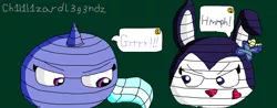 Size: 2334x914 | Tagged: safe, artist:ch1l1l1zardl3g3ndz, derpibooru import, trixie, pony, rabbit, unicorn, animal, ball, crossover, dialogue, duo, female, image, jewelpet, luea, mare, morph ball, png, trixieball, yarn, yarn ball