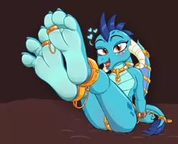 Size: 1118x906 | Tagged: suggestive, artist:caroo, derpibooru import, princess ember, anthro, dragon, plantigrade anthro, ankle cuffs, ass, bdsm, bedroom eyes, blushing, bondage, bound wings, butt, chastity, chastity belt, collar, cuffs, dragoness, feet, female, fetish, floating heart, foot fetish, foot focus, heart, image, lock, open mouth, open smile, padlock, pet play, png, sitting, smiling, soles, tailcuff, toe ring, wings