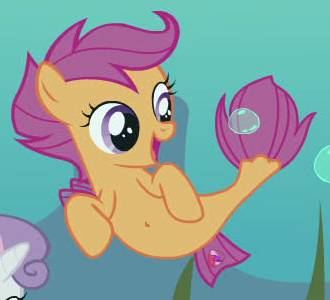 Size: 330x300 | Tagged: safe, derpibooru import, screencap, apple bloom, scootaloo, sweetie belle, pony, seapony (g4), surf and/or turf, belly button, cropped, cute, cutealoo, cutie mark crusaders, female, filly, image, offscreen character, png, sea-mcs, seaponified, seapony apple bloom, seapony scootaloo, seapony sweetie belle, solo focus, species swap, underwater
