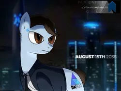 Size: 1600x1200 | Tagged: safe, artist:wolftendragon, derpibooru import, earth pony, city, cityscape, clothes, connor, crossover, detroit: become human, image, jpeg, male, male solo, night, rk800