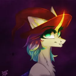 Size: 1000x1000 | Tagged: safe, artist:jsunlight, derpibooru import, oc, oc:shedlight feather, pony, unicorn, hat, image, png, solo, witch hat