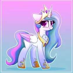 Size: 2000x2000 | Tagged: safe, artist:splashofsweet, derpibooru import, princess celestia, alicorn, pony, blushing, chest fluff, colored wings, colored wingtips, floppy ears, image, looking at you, png, smiling, solo, wings