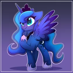 Size: 2000x2000 | Tagged: safe, artist:splashofsweet, derpibooru import, princess luna, pony, alcorn, chest fluff, cute, image, lunabetes, png, smiling, solo, spread wings, wings