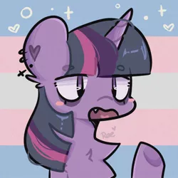 Size: 1024x1024 | Tagged: safe, artist:kokoaapuff, derpibooru import, twilight sparkle, pony, unicorn, chest fluff, ear piercing, earring, image, jewelry, jpeg, piercing, pride, pride flag, transgender pride flag