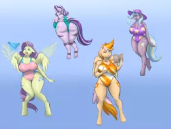 Size: 1600x1200 | Tagged: suggestive, artist:lurking tyger, author:bigonionbean, derpibooru import, cheerilee, fluttershy, ms. harshwhinny, rarity, spitfire, starlight glimmer, trixie, zecora, oc, oc:charitable nature, oc:learning curve, oc:strict talent, oc:voodoo charms, anthro, earth pony, pegasus, pony, unguligrade anthro, unicorn, zebra, anthro oc, big breasts, book, breast hold, breasts, bust, butt, clothes, commissioner:bigonionbean, confused, cutie mark, extra thicc, female, flank, flapping wings, fusion, fusion:charitable nature, fusion:learning curve, fusion:strict talent, fusion:voodoo charms, glass, hat, horn, image, large butt, levitation, magic, male, mare, not an alicorn, paper fan, plot, png, reading, striped, stripes, sweat, swimsuit, telekinesis, thicc thighs, tight clothing, tight fit, wall of tags, water, wings