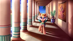 Size: 3840x2160 | Tagged: safe, artist:confetticakez, derpibooru import, somnambula, sphinx (character), pegasus, pony, sphinx, colonnade, egyptian, eye of horus, female, high res, image, looking at you, mare, png, pyramid, solo, vase