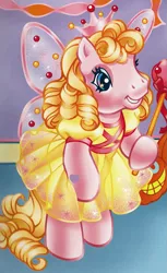 Size: 1077x1757 | Tagged: safe, artist:lyn fletcher, derpibooru import, official, cupcake (g3), earth pony, fairy, pony, bipedal, clothes, costume, cropped, female, g3, halloween, holiday, image, png, scan, solo, the perfect pumpkin