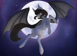 Size: 2200x1600 | Tagged: suggestive, artist:lickedrainbows, derpibooru import, oc, oc:aurelia, bat pony, pony, bat pony oc, bat wings, butt, chest fluff, dock, female, image, looking at you, mare, moon, night, png, wings