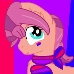 Size: 435x432 | Tagged: safe, artist:jadethepegasus, artist:tech-kitten, derpibooru import, sunny starscout, earth pony, pony, base used, bisexual pride flag, clothes, face paint, female, g5, image, mare, png, pride, pride flag, scarf, socks, solo, striped socks