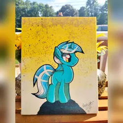 Size: 1920x1920 | Tagged: safe, artist:annuthecatgirl, derpibooru import, lyra heartstrings, unicorn, image, jpeg, missing cutie mark, painting, solo, traditional art