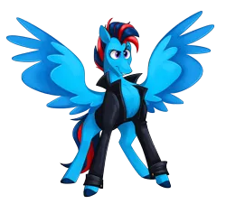 Size: 3338x3020 | Tagged: safe, artist:luximus17, derpibooru import, oc, oc:andrew swiftwing, unofficial characters only, pegasus, pony, alternate hairstyle, clothes, image, jacket, leather jacket, male, png, spread wings, stallion, wings