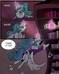 Size: 1272x1600 | Tagged: safe, artist:eggzeafanart, derpibooru import, princess celestia, comic, image, library, png