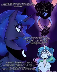 Size: 1272x1600 | Tagged: safe, artist:eggzeafanart, derpibooru import, princess celestia, princess luna, alicorn, pony, comic, dialogue, image, png, sad, unamused