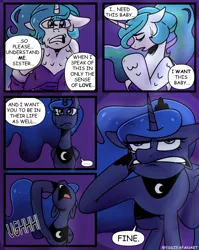 Size: 1272x1600 | Tagged: safe, artist:eggzeafanart, derpibooru import, princess celestia, princess luna, alicorn, pony, angry, comic, dialogue, image, png, unamused