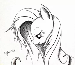 Size: 2112x1824 | Tagged: safe, artist:diamond06mlp, derpibooru import, fluttershy, pegasus, pony, bust, female, image, jpeg, lineart, mare, monochrome, signature, simple background, solo, traditional art, white background