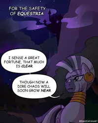 Size: 1272x1600 | Tagged: safe, artist:eggzeafanart, derpibooru import, zecora, zebra, canterlot, comic, dialogue, image, png, sad, solo