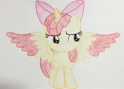 Size: 2952x2128 | Tagged: safe, artist:lachlancarr1996, derpibooru import, apple bloom, alicorn, pony, alicornified, bloomicorn, female, filly, image, jpeg, race swap, solo, traditional art