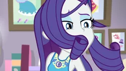 Size: 3410x1920 | Tagged: safe, derpibooru import, screencap, rarity, do it for the ponygram!, equestria girls, equestria girls series, spoiler:eqg series (season 2), female, geode of shielding, hairpin, image, jpeg, magical geodes, rarity peplum dress, solo
