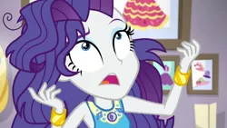 Size: 3410x1920 | Tagged: safe, derpibooru import, screencap, rarity, do it for the ponygram!, equestria girls, equestria girls series, spoiler:eqg series (season 2), bracelet, female, geode of shielding, image, jewelry, jpeg, magical geodes, messy hair, open mouth, rarity peplum dress, solo