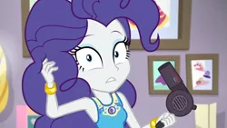 Size: 3410x1920 | Tagged: safe, derpibooru import, screencap, rarity, do it for the ponygram!, equestria girls, equestria girls series, spoiler:eqg series (season 2), bracelet, female, geode of shielding, hair dryer, image, jewelry, jpeg, magical geodes, rarity peplum dress, solo
