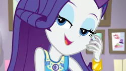 Size: 3410x1920 | Tagged: safe, derpibooru import, screencap, rarity, do it for the ponygram!, equestria girls, equestria girls series, spoiler:eqg series (season 2), bracelet, female, geode of shielding, hairpin, image, jewelry, jpeg, magical geodes, open mouth, rarity peplum dress, solo