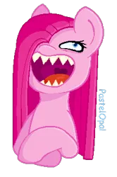 Size: 241x364 | Tagged: safe, artist:seaprincessopal, derpibooru import, pinkie pie, earth pony, pony, image, laughing, ms paint, open mouth, pinkamena diane pie, png, sharp teeth, signature, solo, teeth