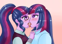 Size: 2100x1500 | Tagged: suggestive, artist:zachc, derpibooru import, sci-twi, twilight sparkle, equestria girls, female, image, kissing, lesbian, looking at each other, png, self ponidox, selfcest, shipping, sloppy kissing, twitwi, twolight