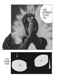 Size: 2300x3000 | Tagged: suggestive, artist:stray prey, derpibooru import, oc, oc:lucent, oc:sunbeam, ponified, pony, a cat is fine too, comic, image, looming, meme, png, ponified meme, scared, size difference