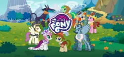 Size: 1666x768 | Tagged: safe, derpibooru import, official, ahuizotl, chancellor puddinghead, clover the clever, commander hurricane, princess platinum, private pansy, queen parabola, smart cookie, alicorn, earth pony, pegasus, pony, unicorn, female, founders of equestria, g4, gameloft, image, loading screen, male, mare, my little pony logo, png, stallion, text, video game
