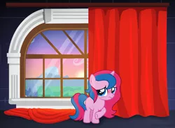 Size: 1200x883 | Tagged: safe, artist:jennieoo, derpibooru import, oc, oc:star sparkle, pony, unicorn, crying, curtains, female, filly, foal, guilty, image, png, sad, solo, vector, window