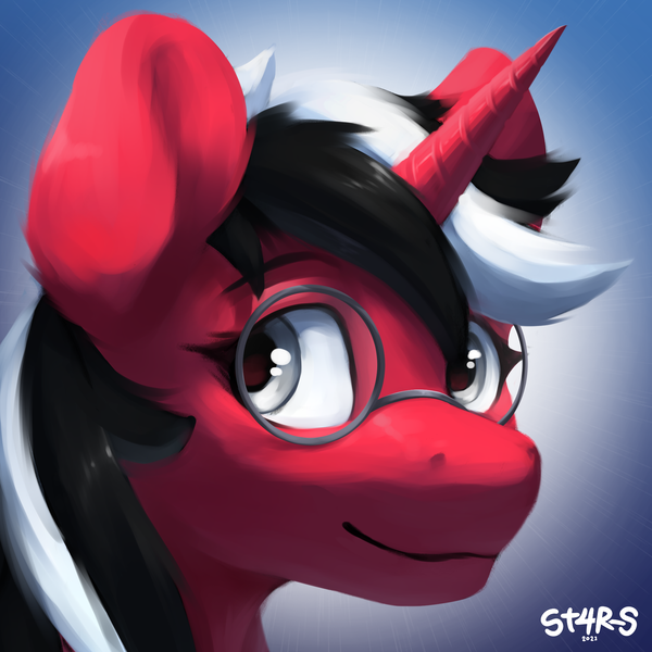 Size: 2000x2000 | Tagged: safe, artist:st4rs6, derpibooru import, oc, oc:rosalia, unofficial characters only, pony, unicorn, bust, female, glasses, image, mare, png, portrait, simple background, solo