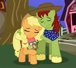 Size: 3776x3404 | Tagged: safe, artist:aleximusprime, derpibooru import, apple bloom, applejack, big macintosh, bright mac, granny smith, pear butter, tex, earth pony, pony, flurry heart's story, apple family, applejack's hat, barn, cowboy hat, crying, eyes closed, female, hat, hoof on shoulder, hug, husband and wife, image, jpeg, male, mare, neckerchief, picture frame, shipping, stallion, straight, texjack, tree