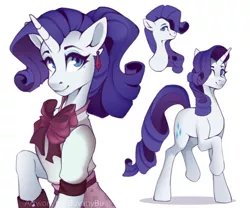 Size: 800x667 | Tagged: safe, artist:buvanybu, derpibooru import, rarity, pony, unicorn, bust, clothes, cute, dress, ear piercing, earring, female, image, jewelry, jpeg, mare, outfit catalog, piercing, ponytail, portrait, profile, raribetes, simple background, solo, white background