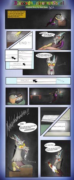 Size: 1700x4096 | Tagged: safe, alternate version, artist:diamond06mlp, derpibooru import, discord, draconequus, bust, colored, comic, dialogue, image, jpeg, male, writer