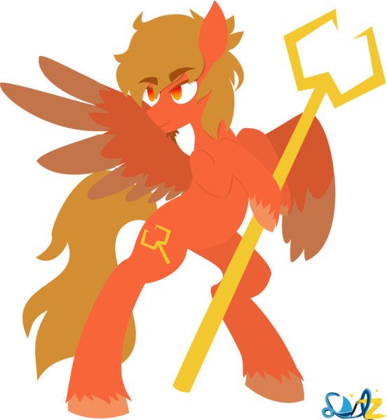 Size: 2515x2732 | Tagged: safe, artist:samsailz, derpibooru import, oc, unofficial characters only, pegasus, bipedal, eyebrows, eyebrows visible through hair, high res, hoof hold, image, lineless, pegasus oc, png, raffle prize, serious, serious face, simple background, solo, spread wings, staff, stern, transparent background, unamused, unshorn fetlocks, watermark, wings