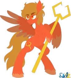 Size: 2515x2732 | Tagged: safe, artist:samsailz, derpibooru import, oc, unofficial characters only, pegasus, bipedal, eyebrows, eyebrows visible through hair, high res, hoof hold, image, lineless, pegasus oc, png, raffle prize, serious, serious face, simple background, solo, spread wings, staff, stern, transparent background, unamused, unshorn fetlocks, watermark, wings
