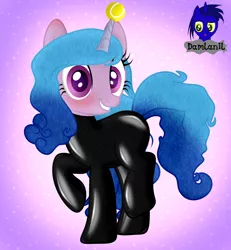 Size: 3840x4154 | Tagged: safe, artist:damlanil, derpibooru import, izzy moonbow, pony, unicorn, ball, blushing, bracelet, clothes, cute, female, g5, horn, hornball, image, izzy's tennis ball, jewelry, latex, latex suit, leg fluff, mare, png, raised hoof, raised leg, rubber, shiny, show accurate, solo, standing on two hooves, suit, tennis ball, vector