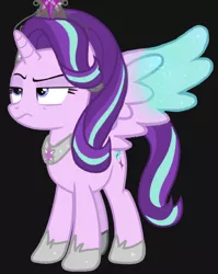 Size: 540x679 | Tagged: safe, artist:taeko, derpibooru import, starlight glimmer, alicorn, pony, alicornified, annoyed, annoyed look, base used, black background, blue tipped wings, colored wings, colored wingtips, curly mane, curly tail, cutie mark, element of justice, image, jewelry, large wings, multicolored hair, multicolored mane, multicoloured tail, my little pony, necklace, no shading, no source available, pink body, png, princess starlight glimmer, purple eyes, purple mane, purple tail, race swap, show accurate, silver necklace, silver shoes, simple background, starlicorn, starlight glimmer is best facemaker, starlight glimmer is overpowered, starlight is not amused, unamused, wings, xk-class end-of-the-world scenario
