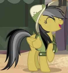 Size: 573x612 | Tagged: safe, derpibooru import, screencap, daring do, pegasus, pony, daring done?, season 7, cropped, eyes closed, female, image, mare, open mouth, png, solo