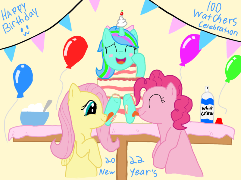 Size: 2048x1536 | Tagged: suggestive, artist:princessdestiny200i, derpibooru import, fluttershy, pinkie pie, oc, oc:coral glitter, earth pony, pegasus, pony, unicorn, balloon, birthday, blushing, bowl, cake, cherry, erotic tickling, eyes closed, female, femdom, femsub, fetish, food, foodplay, happy new year, happy new year 2022, holiday, hoof fetish, hoof licking, hoof tickling, hoof worship, image, licking, mare, multicolored hair, new year, png, spoon, submissive, table, tickle fetish, tickle torture, tickling, tongue out, trio, whipped cream