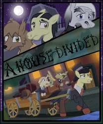 Size: 1280x1538 | Tagged: safe, artist:mr100dragon100, derpibooru import, bat pony, earth pony, pegasus, undead, unicorn, vampire, wolf, comic:a house divided, adam (frankenstein monster), comic, dark forest au's dr. jekyll and mr. hyde, dark forest au's dracula, dark forest au's matthew, dark forest au's phantom of the opera (erik), furry, house, image, jpeg, night, wagon