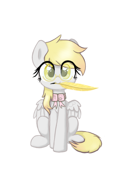 Size: 960x1512 | Tagged: safe, artist:hsf, derpibooru import, derpy hooves, pegasus, pony, feather, glasses, image, looking at you, png, simple background, sitting, solo, transparent background