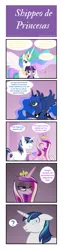 Size: 704x2792 | Tagged: safe, artist:crydius, derpibooru import, edit, editor:enrique zx, princess cadance, princess celestia, princess luna, shining armor, twilight sparkle, twilight sparkle (alicorn), alicorn, pony, unicorn, comic, crown, female, floppy ears, he knows, horseshoes, image, infidelity, jewelry, lesbian, male, mare, peytral, png, princess yandance, question mark, realization, regalia, scared, shipping, show accurate, spanish, spanish text, spread wings, stallion, sudden realization, translation, translator:enrique zx, twidance, twilestia, twilight sparkle gets all the mares, twiluna, wings, yandere